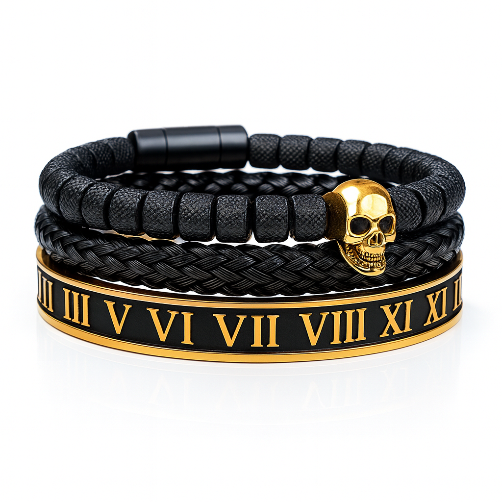 Bracelete caveira banhado a rodio negro