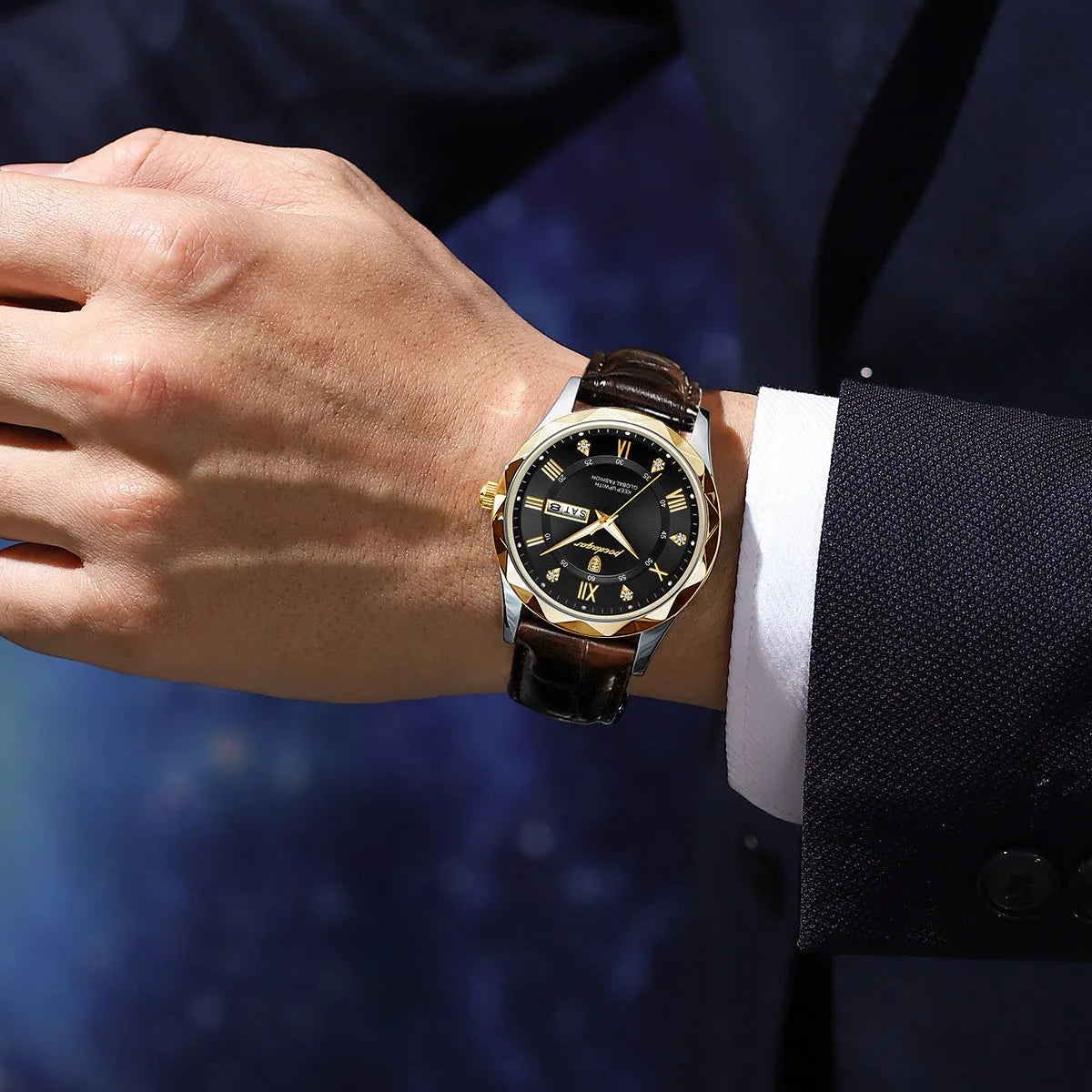 Relógio masculino Luxury Valentus de quartzo com pulseira em couro