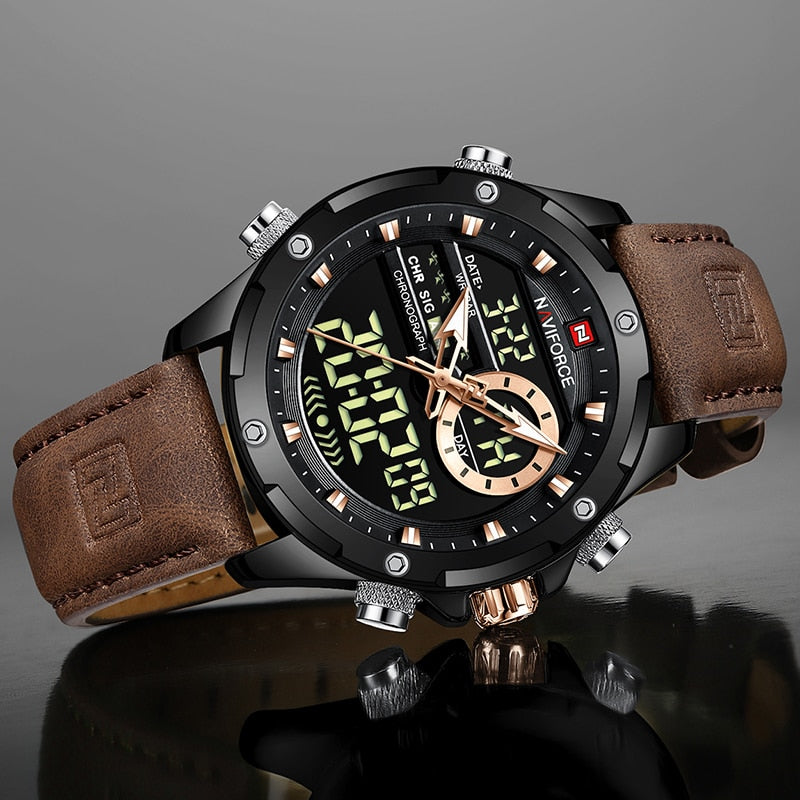 Relógio Masculino Commandante Leather Digital com Pulseira em Couro