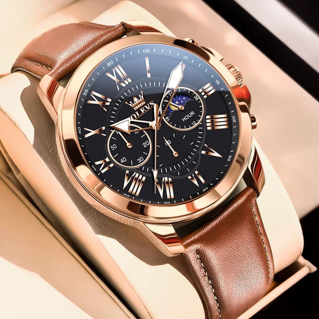 Relógio Masculino Leather Sovereign com Pulseira de Couro