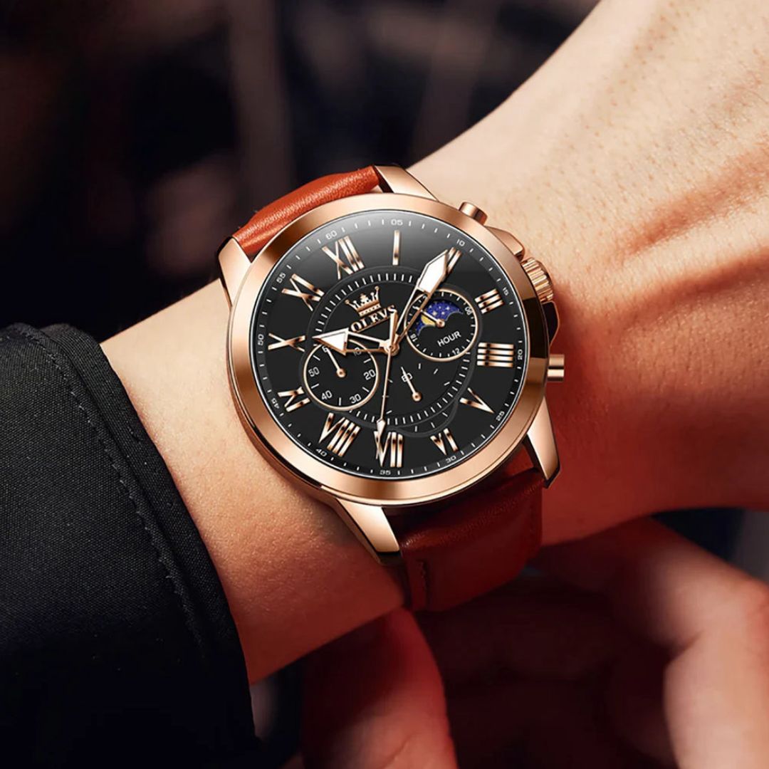 Relógio Masculino Leather Sovereign com Pulseira de Couro