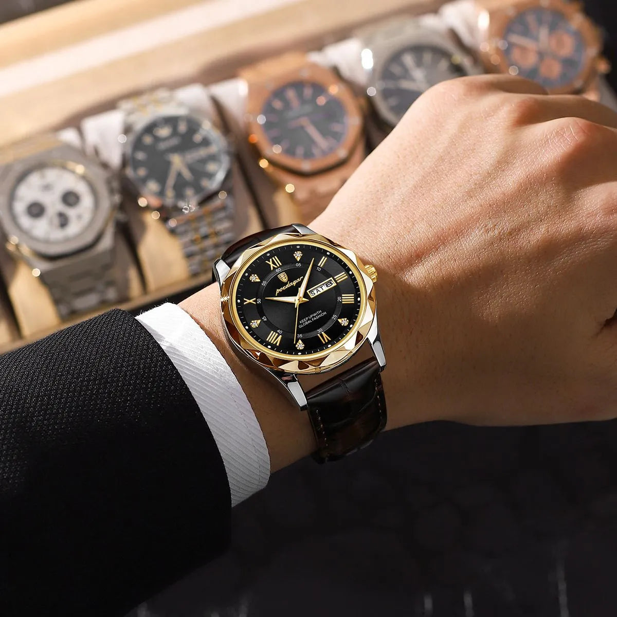 Relógio masculino Luxury Valentus de quartzo com pulseira em couro