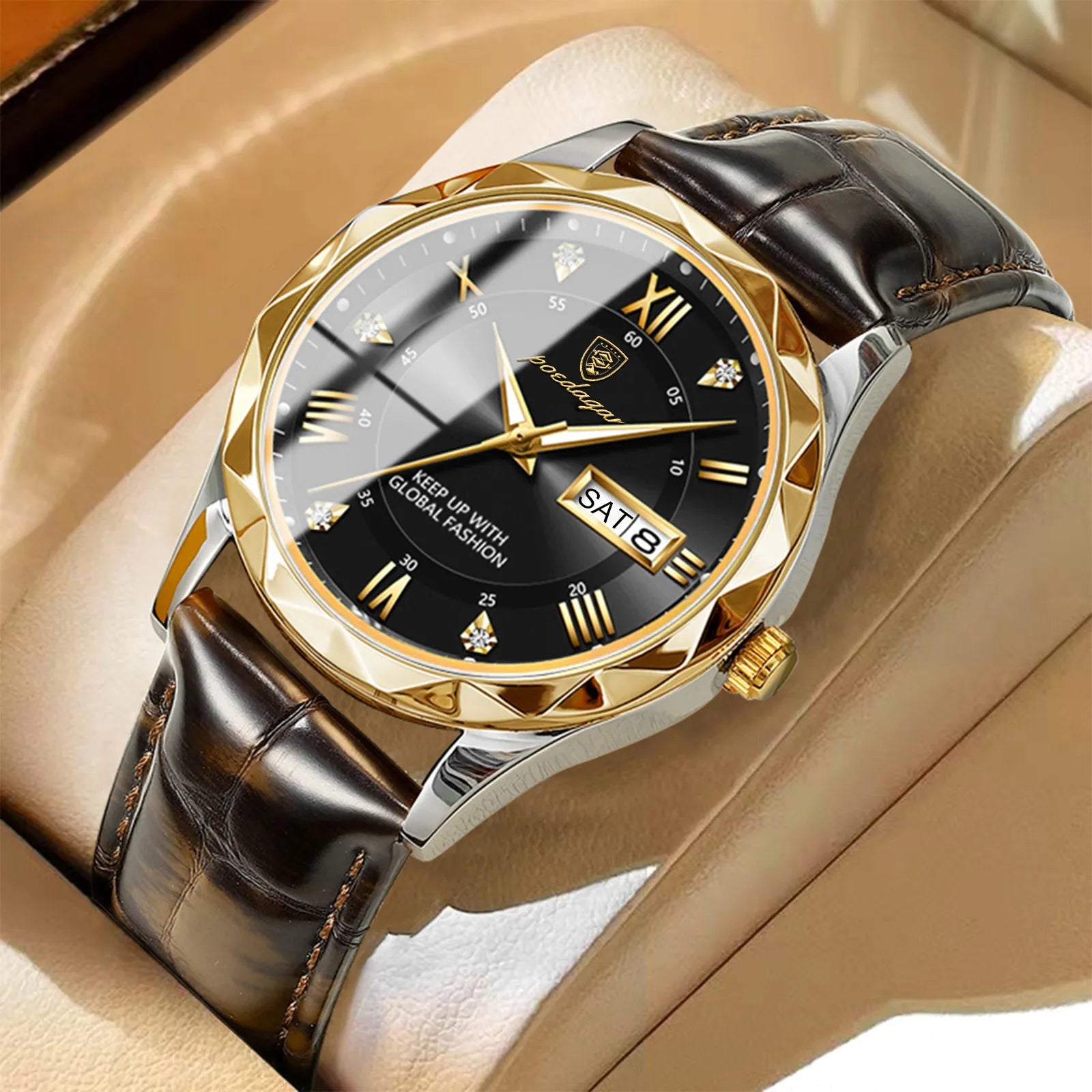 Relógio masculino Luxury Valentus de quartzo com pulseira em couro