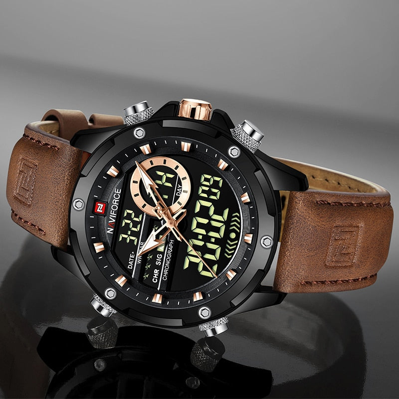 Relógio Masculino Commandante Leather Digital com Pulseira em Couro