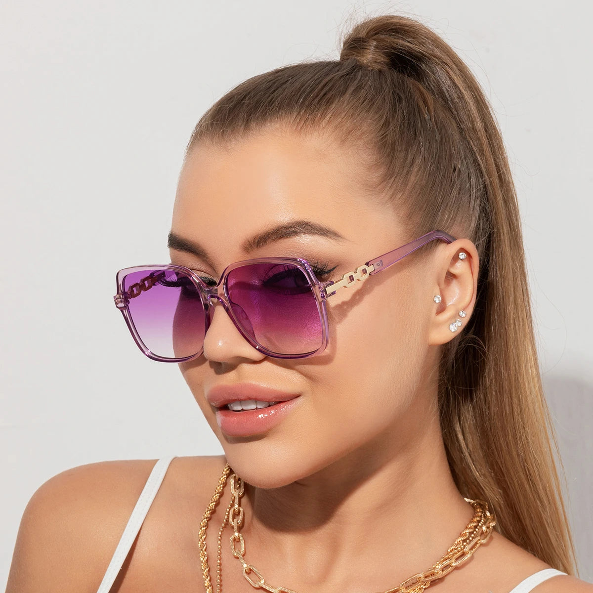 Óculos de Sol Feminino Oversized com Lentes Degradê